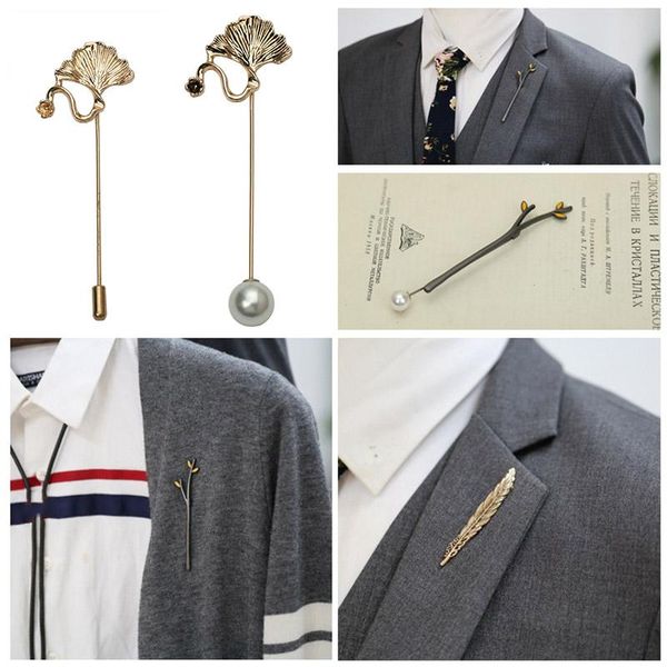 

pins, brooches elegant women brooch alloy simulated pearls pin clip for sweater party gown ladies men suit thin889, Gray