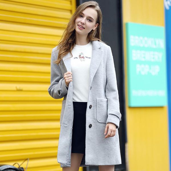 

women's wool & blends korean fashion velvet trench coat for women streetwear office lady trenchcoat vintage gray winter, Black