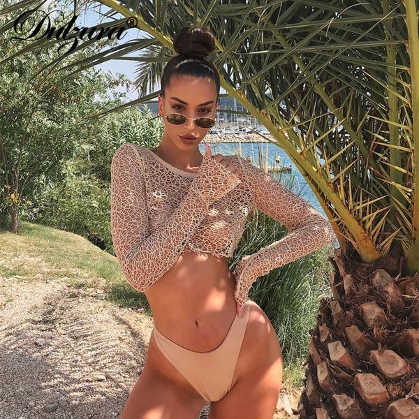 

fishnet women long sleeve crop t shirt see through bodycon streetwear party club beach 2021 summer casual, Black;white