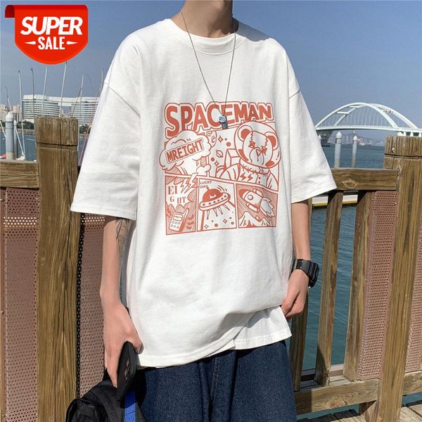 

short-sleeved t-shirt men's half-sleeved and women's hong kong style flow loose five-point sleeves #047w, White;black