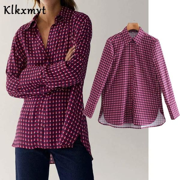 

klkxmyt women 2021 fashion geometric print casual blouses vintage long sleeve button-up female shirts blusas chic women's &, White