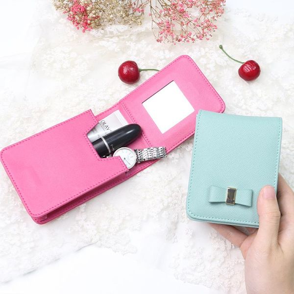 

lipstick box japan and south korea magnetic buckle portable mini cosmetic bag with mirror cross grain leather cowhide storage bags & cases