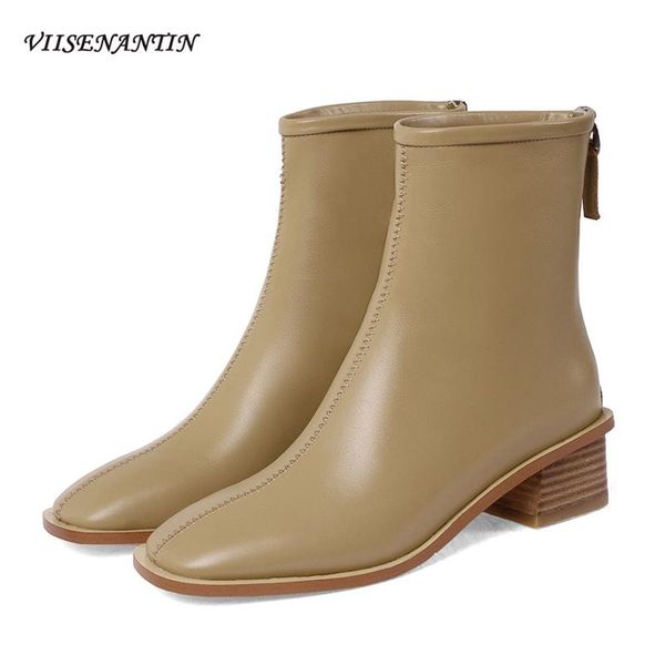 

boots autumn winter mid-heel zipper short women korean version square toe thick thin fashion all-match single, Black