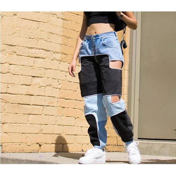 

women's pants & capris 2021 streetwear hollow out zipper women vintage high waist harem trousers casual loose spring summer, Black;white