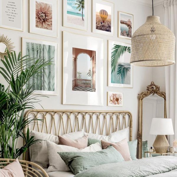 

paintings mediterranean balcony palm tree leaf flower cactus nordic poster wall art print canvas painting decor pictures for living room