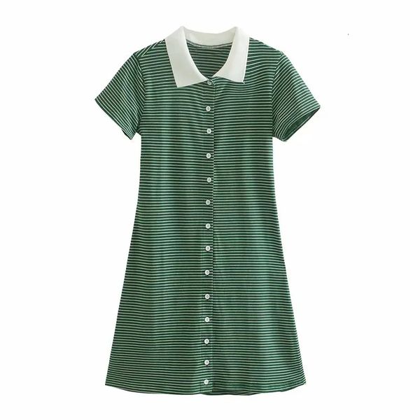 

casual dresses 2021 spring ladies fashion striped print dress lapel short sleeve slim vestidos mini chic party psiw, Black;gray
