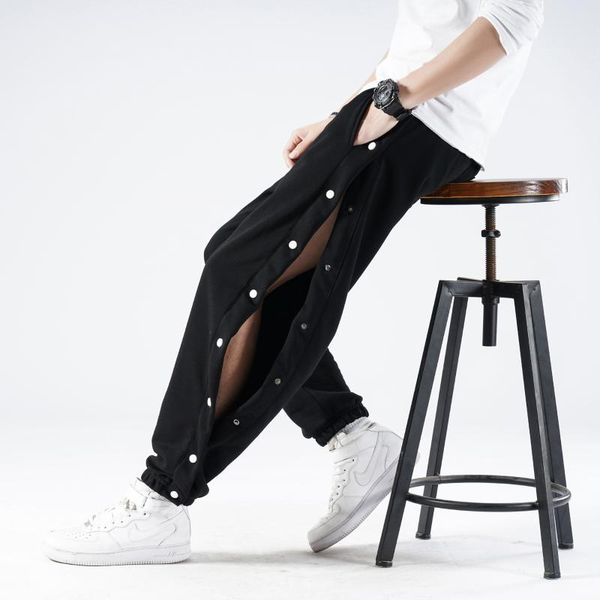 

men's pants open-breasted guard men spring summer thin cotton elastic waist sports trousers loose feet wide legs casual, Black
