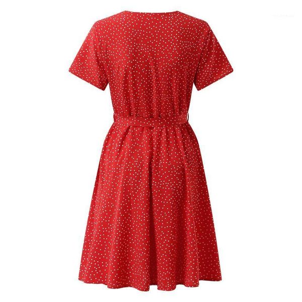 

casual dresses women polka dot short sleeve dress ladies print sleeveless v-neck cross vintage female mini red vestidos 2021, Black;gray