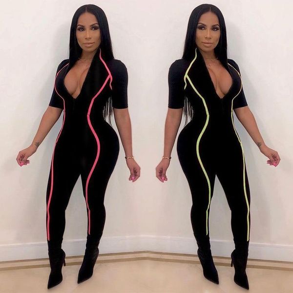 

women's y5091 casual dresses fashionable v-neck jumpsuit, Black;gray