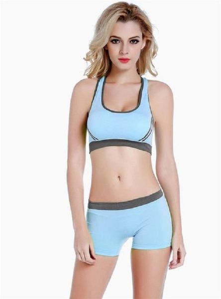 

tide women gym tracksuits fitness yoga sports bra and boxer briefs underwear suits sets cute pink soft elastic shockproof quick-drying 17, Black