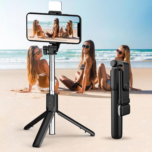 

selfie monopods r1 wireless extendable phone stick mini tripod bluetooth-compatible shutter remote monopod with fill light adjustable