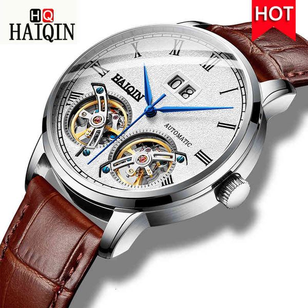 

haiqin 2019 men watches brand luxury fashion/military/automatic/mechanical/waterproof/sports/watches clock reloj hombre, Slivery;brown
