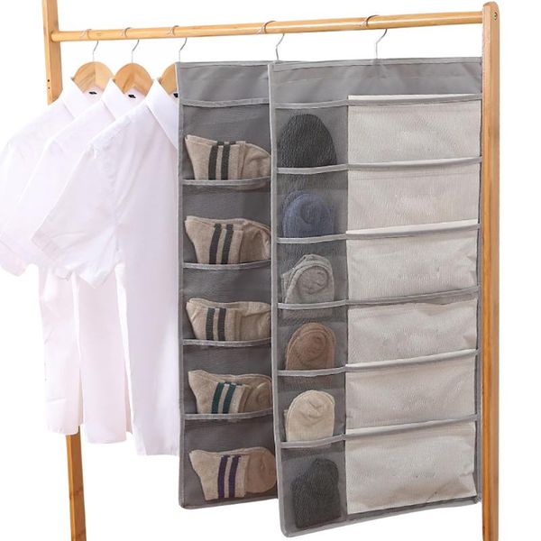 

pockets dual-sided mesh hanging bag socks bra underwear rack hanger storage organizer for drop boxes & bins