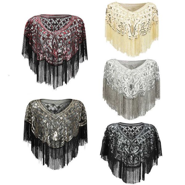 

luxury evening party dresses sequin tassel evening pullover cloak party lace shawl, Black