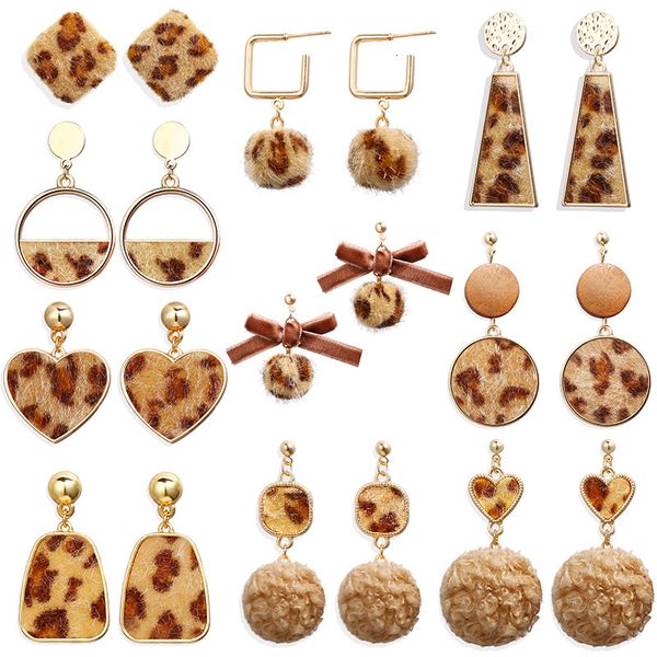 

charms earrings 57341 hanzhishang khaki creative mink hair ball leopard bow, Golden