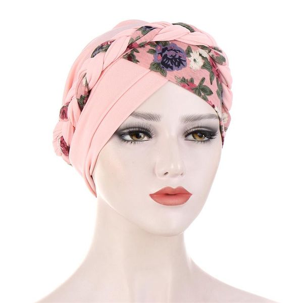 

beanie/skull caps braid turban hat flower printed cotton headscarf bonnet forehead cross twist muslim hijabs women summer hair accessories, Blue;gray