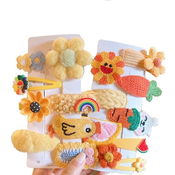 

hair accessories wyinya autumn and winter children's set plush flower fruit hairpin girl cartoon wool bb clip baby, Slivery;white