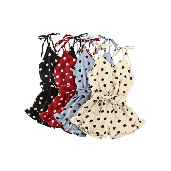 

newborn baby girls overalls polka dot printing bow button lotus leaf rompers jumpsuits boho style summer children girls clothing, Blue