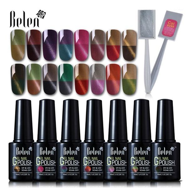 

belen 10ml gel nail polish temperature change cat eye varnish with magnet 2pcs kit manicure professional chameleon lucky vernis1, Red;pink