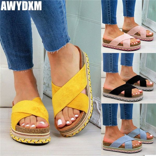 

platform slippers womens 2020 summer open toe cross belt flat shoes women outdoor beach slides comfort female slipper plus size white shoes, Black