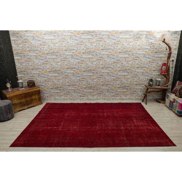 

carpets hand-knotted red wool rug, overdyed handmade rug floral design faded 2630