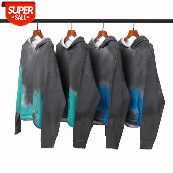 

ins street washing and old tie-dye hit color stray edge design hooded sweater personality hip-hop brand men women hoodies #yj4n, Black