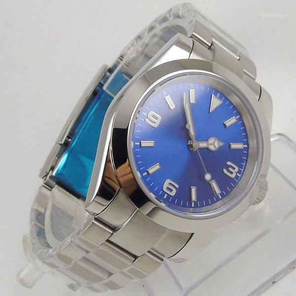 

wristwatches 36mm blue sterile dial sapphire glass date mechanical luminous number 21 jewels miyota 8215 movement automatic men's wrist, Slivery;brown