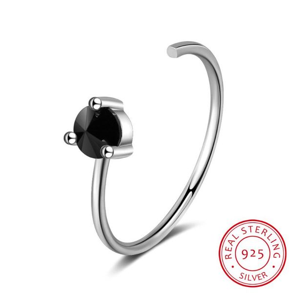 

cluster rings real 925 sterling silver for women with stones black cz zircon geometric open adjustable ring jewelry, Golden;silver