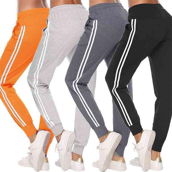 

women sports pants female casual striped high waist pocket drawstring trousers ladies fitnees gym running clothing 210522, Black;white