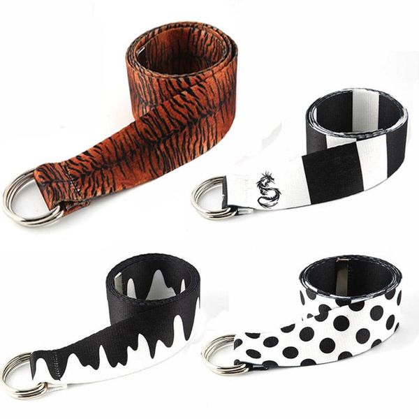 

hip hop men belts casual nylon belt for women leopard waist strap all-match jeans trouser d buckle female harajuku waistband, Black;brown