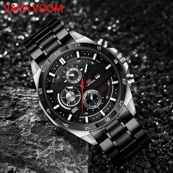 

wristwatches vava voom men watch sports quartz mens watches full steel waterproof wristwatch relogio masculino, Slivery;brown