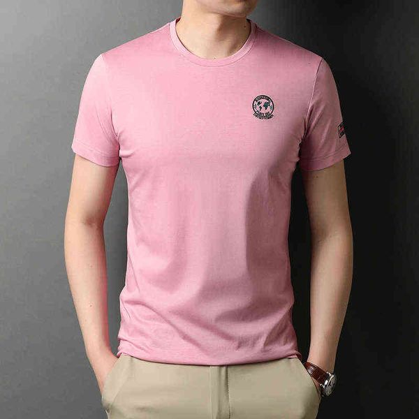 

men's short middle-aged leisure trend summer ice silk men's 2021 round neck half sleeve t-shirt, White;black