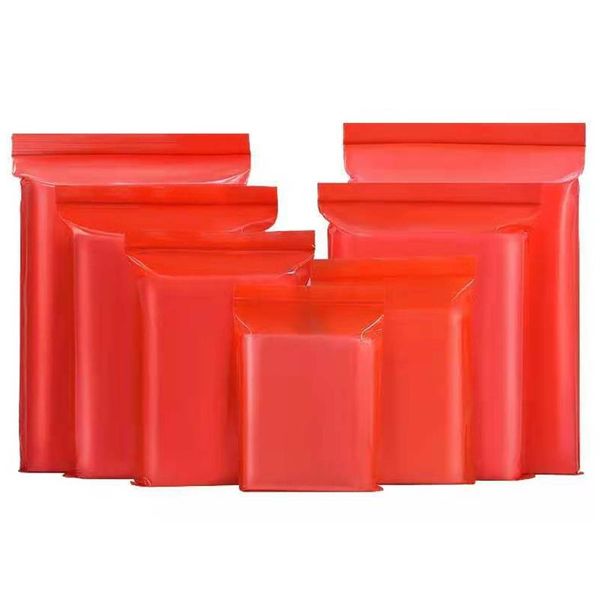 

storage bags 100pcs/lot red plastic bag zipper grip seal flat resealable moistureproof grocery electronic accessories pack