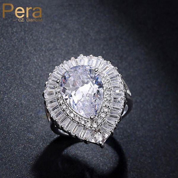 

wedding rings pera cz luxury big heart shape adjustable finger for women sparkling cubic zirconia stone bridal jewelry r039, Slivery;golden