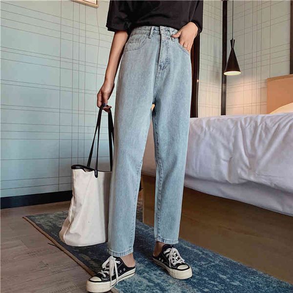 

jeans chic straight double button women high waist denim pants spring summer jeans trousers female streetwear jwbo, Blue