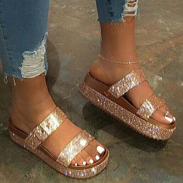

women's sandals summer fashion shoes platform woman bling slides with ladies thick sole female, Black