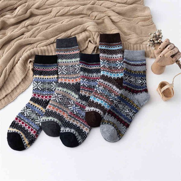 

socks 21 autumn and winter women's wool middle tube national style thick thread double octagonal, Black;white