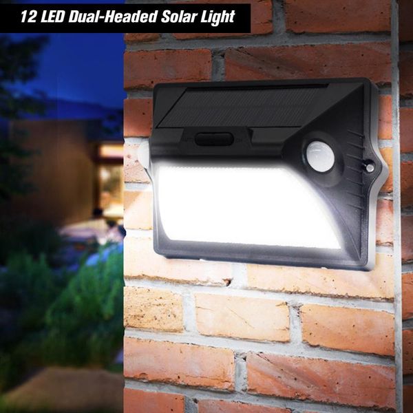 

led solar light dual-headed motion sensor with wide lighting area waterproof security night wall 7 colors fingerprint access control