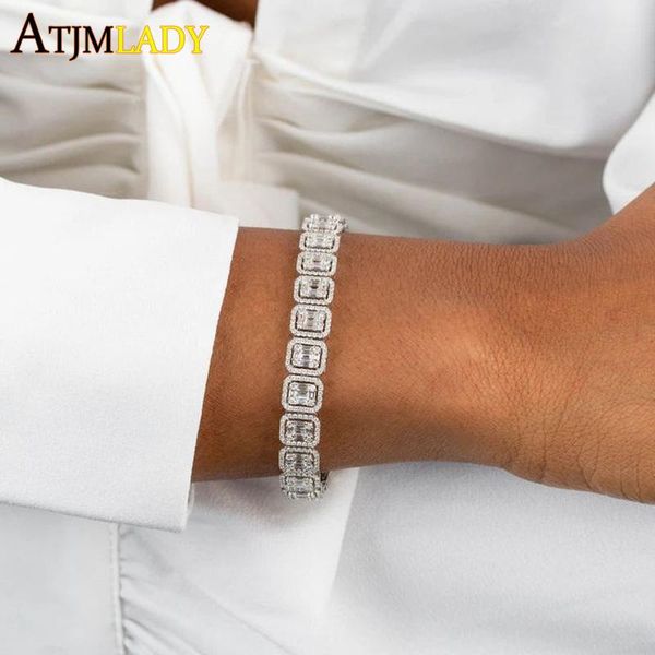 

link, chain hip hop 11mm micro pave cz tennis bracelet for women men bling square cubic zirconia iced out cluster chains jewelry, Black