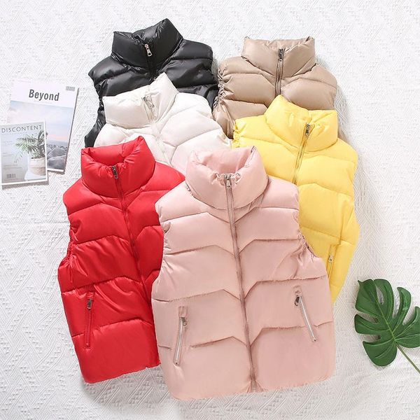 

women's vests sleeveless jacket women solid zipper pockets stand collar ladies casual winter vest classic short style waistcoat for fem, Black;white
