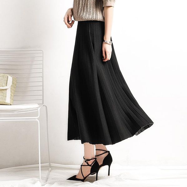 

skirts 2021 high waist knitting a-line long black stretch vintage women winter skirt faldas jupe femme saia