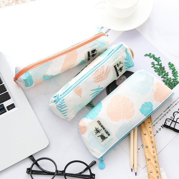 

coloffice korean simple color four season canvas large capacity pencil case creative student pen storage bag school supplies 1pc bags