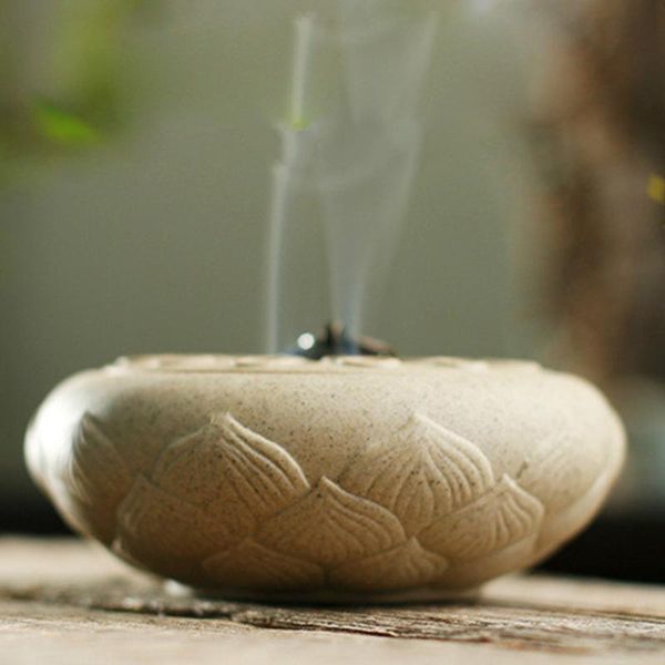 

fragrance lamps retro incense burner elegant dish lotus shape holder tray ash catcher for home (retro sands)