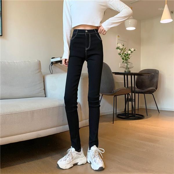 

women high waist jeans lady keep warm bodycon pencil pants female thin leggings denim fall stretch cropped trousers women's, Blue