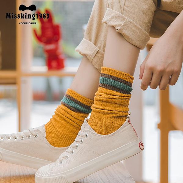 

footies female japanese autumn and winter thickening college wind color boot socks cotton women long fashion girls, Blue