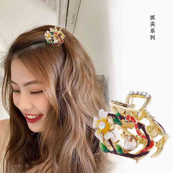 

chinese style products hair accessories grabbing clip korean fashion alloy dripping oil small headwear curling horsetail