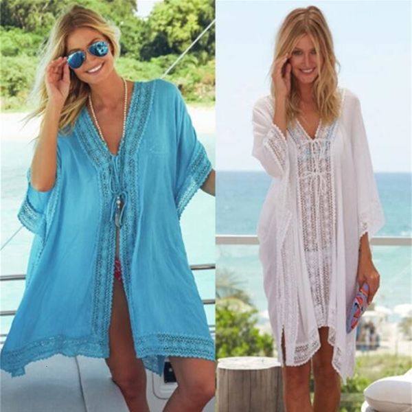 

women's swimwear cover-ups bohemian loose summer beach white cotton tunic women beachwear sunscreen swimsuit cover up pareos plage, White;black