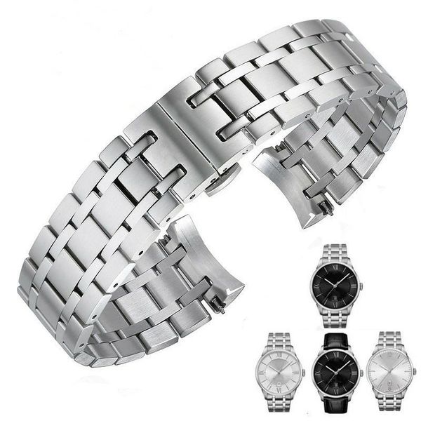 

watch bands band for tisso 1853 t099 men solid stainless steel strap accessories 21mm chain metal bracelet, Black;brown