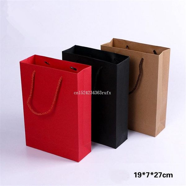 

gift wrap 100pcs kraft paper bag with handle shopping package bags for christmas year wedding birthday party size 19x7x27cm
