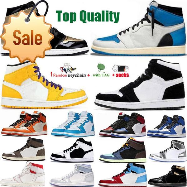 

size 36 -47 jumpman 1 1s mens basketball shoes obsidian unc university blue hyper royal twist silver toe dark mocha chicago d, Black